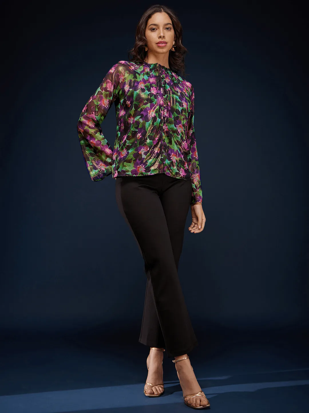Round Neck Printed Top - Chiffon