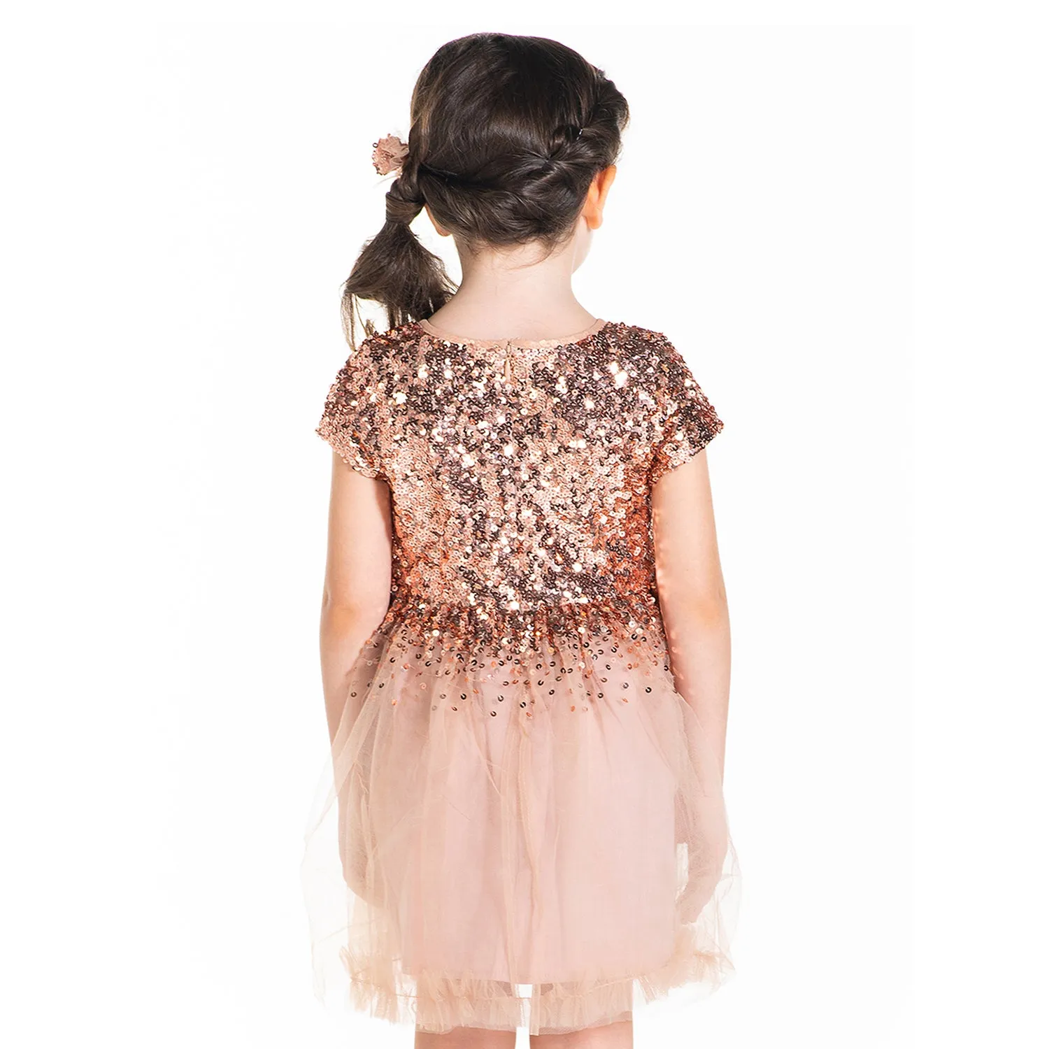Salmon Sequins Dress With Bow And Clip