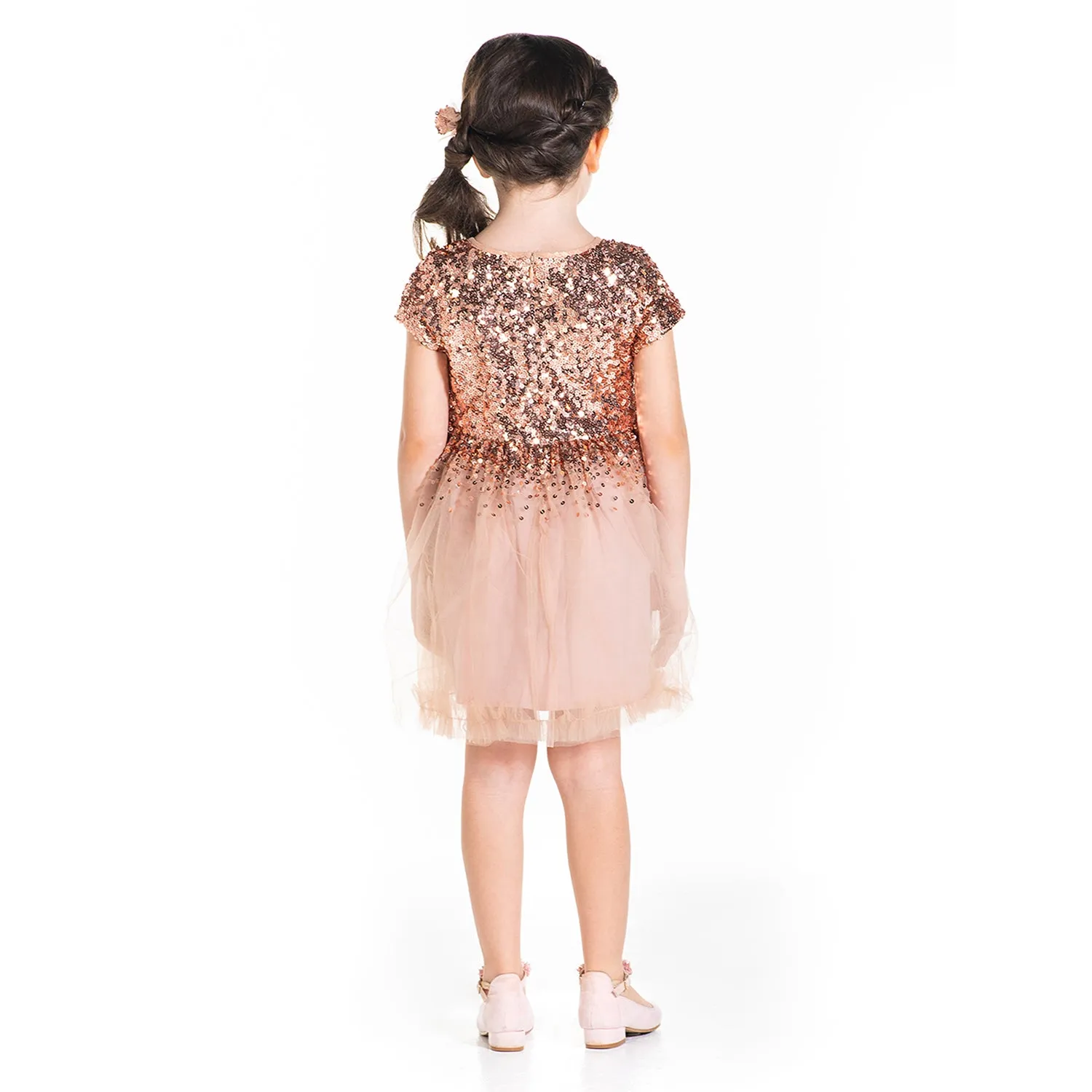 Salmon Sequins Dress With Bow And Clip