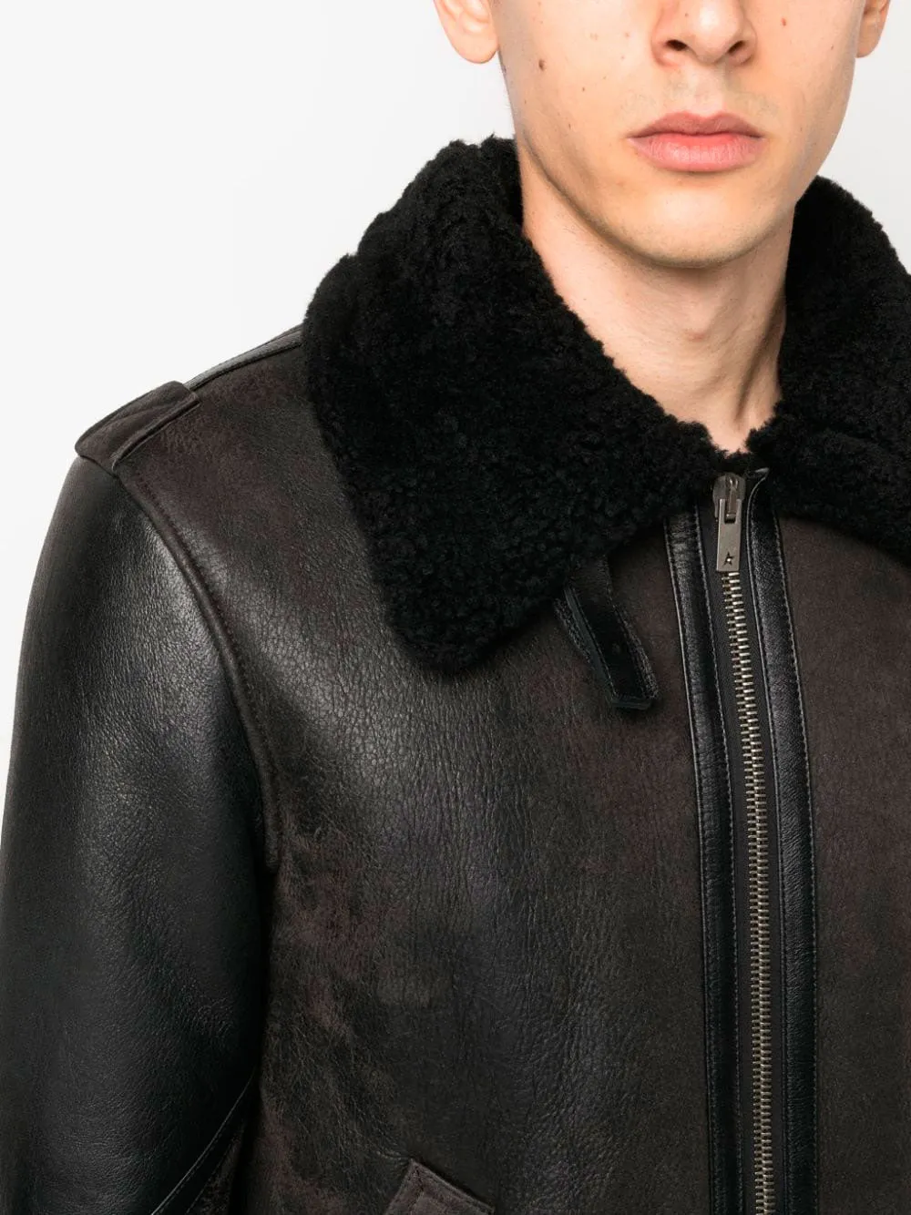 Shearling collar leather jacket