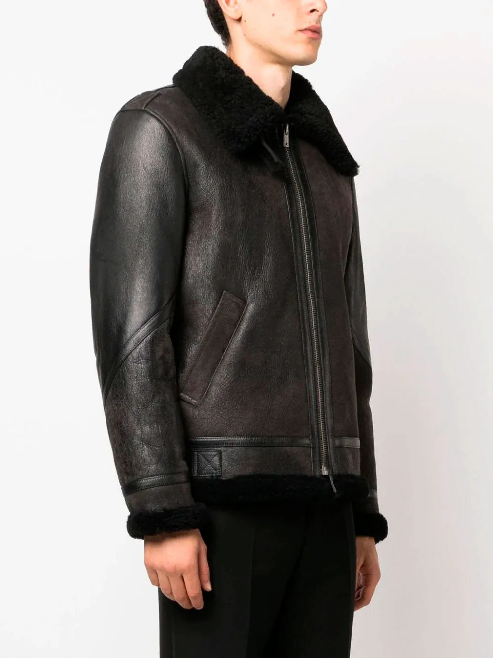 Shearling collar leather jacket