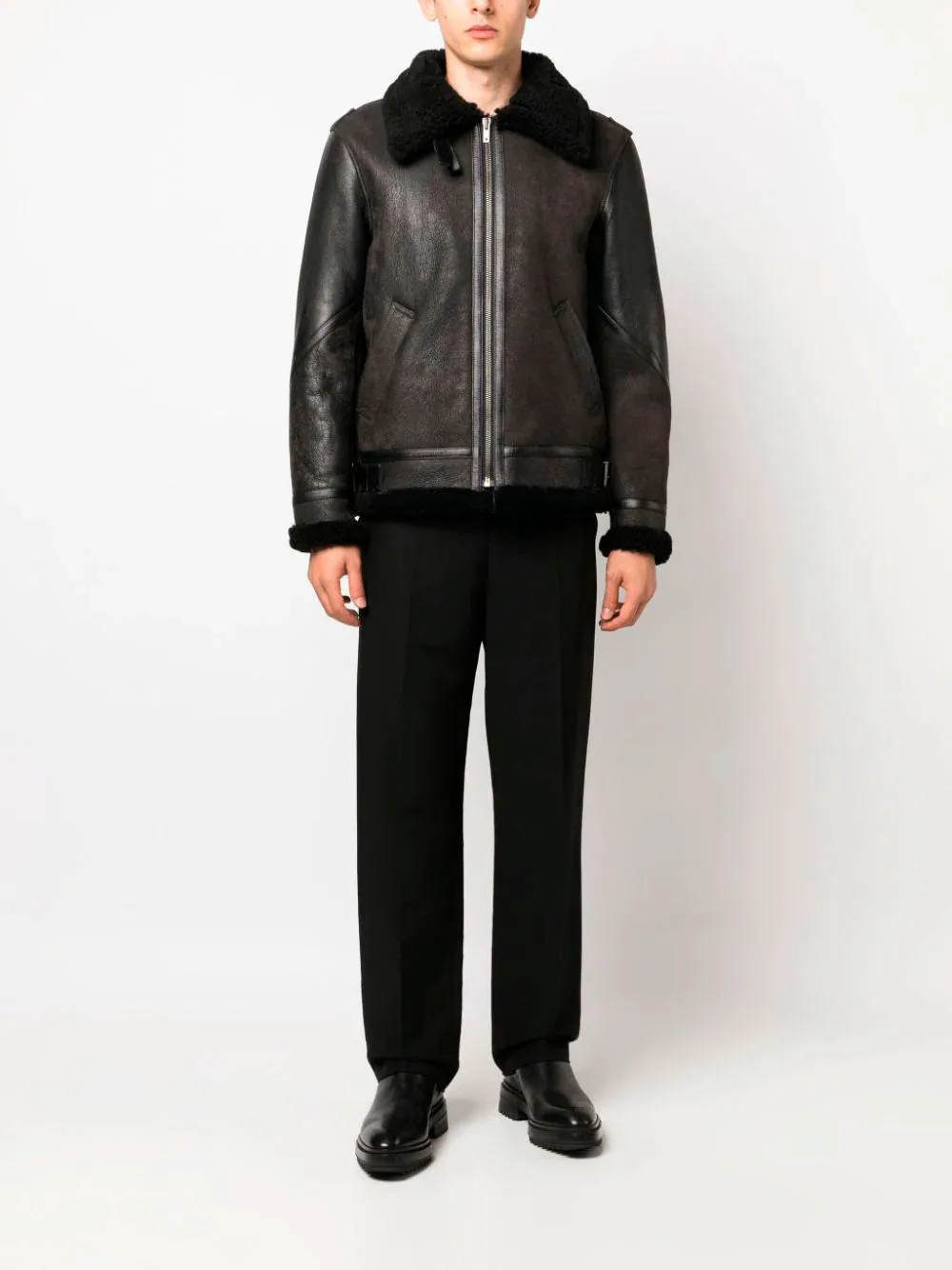 Shearling collar leather jacket