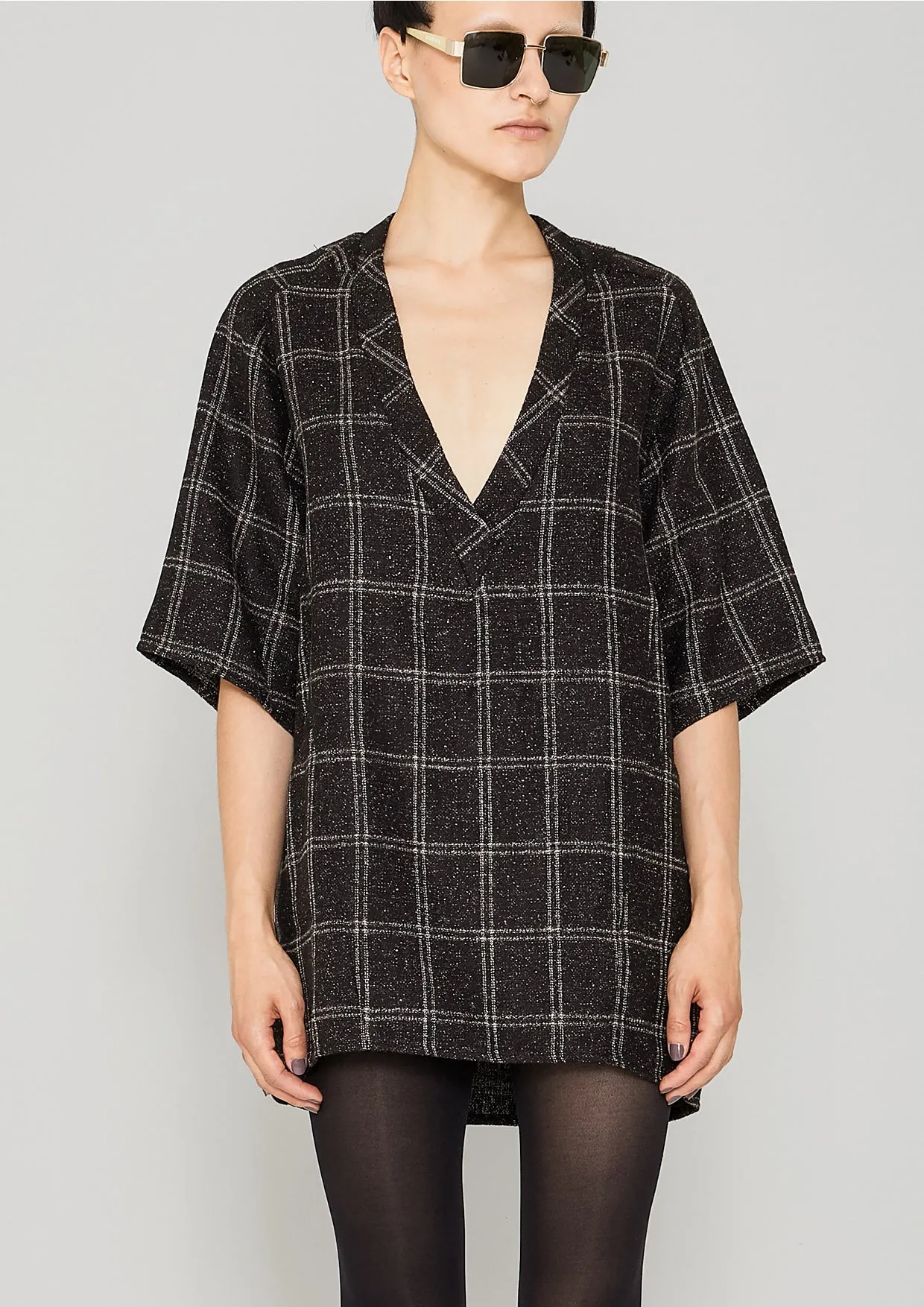SHIRT V-COLLAR - TWEED black/white