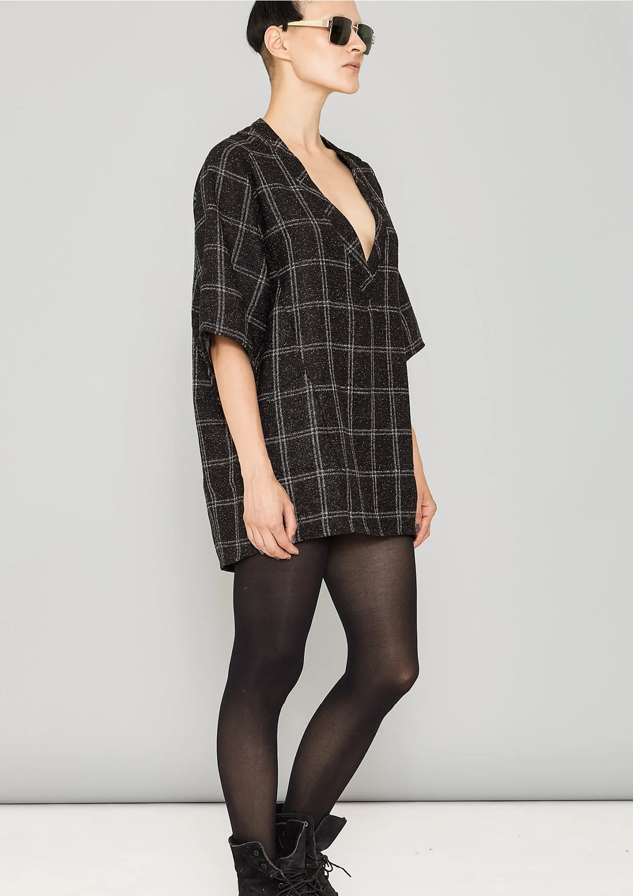 SHIRT V-COLLAR - TWEED black/white