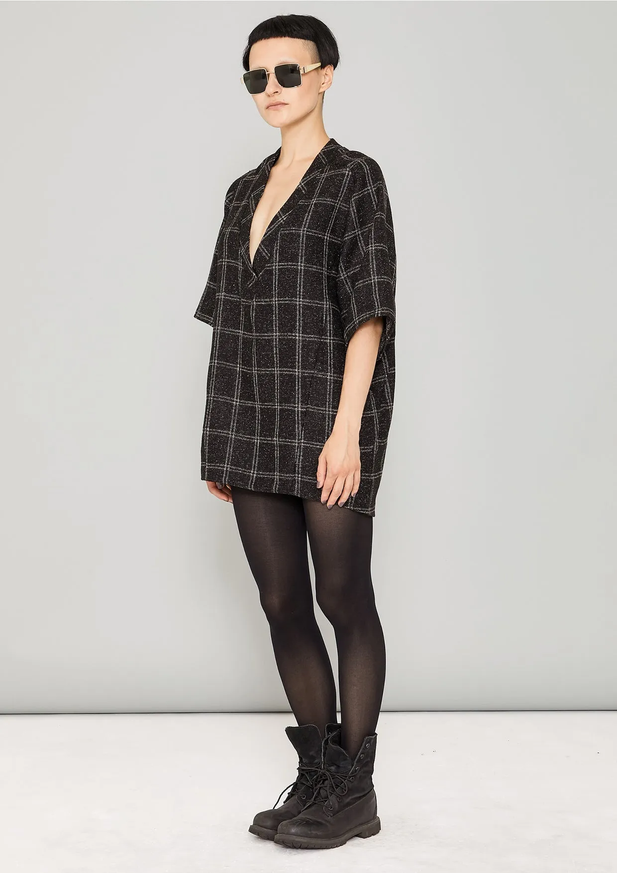 SHIRT V-COLLAR - TWEED black/white