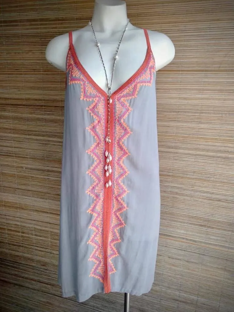 SHORT DRESS DAYAK in Grey and Turquoise