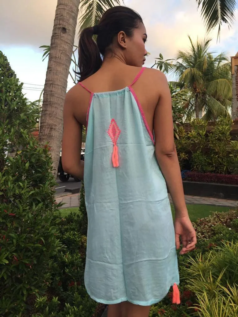 SHORT DRESS DAYAK in Grey and Turquoise