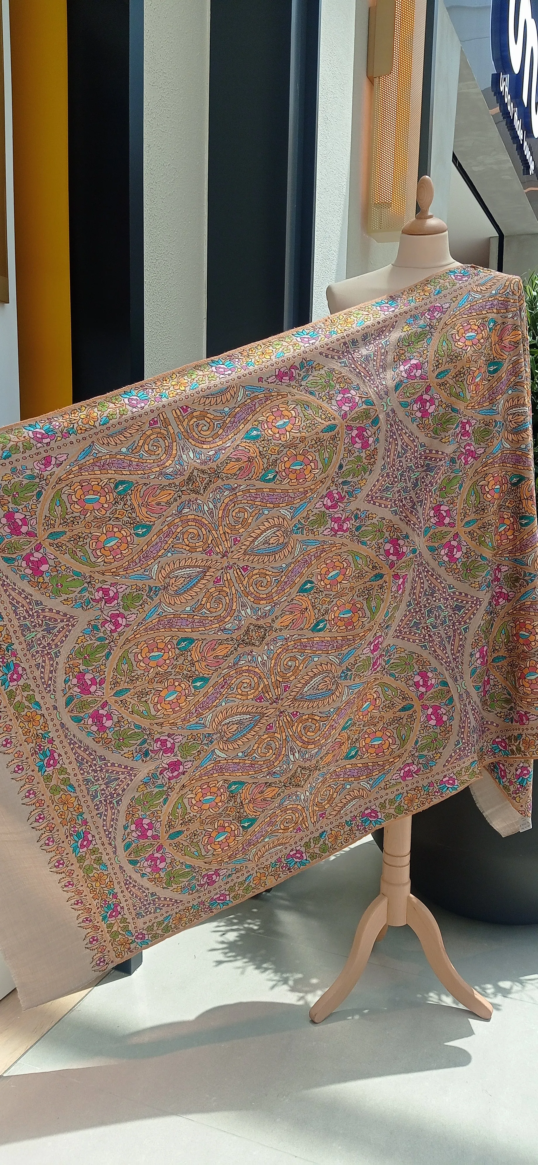 Simina Natural Light Grey Pashmina Jamawar Shawl