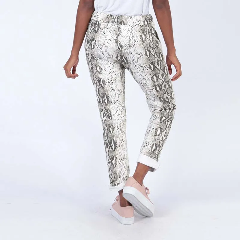 Snake Print Jogger Cream