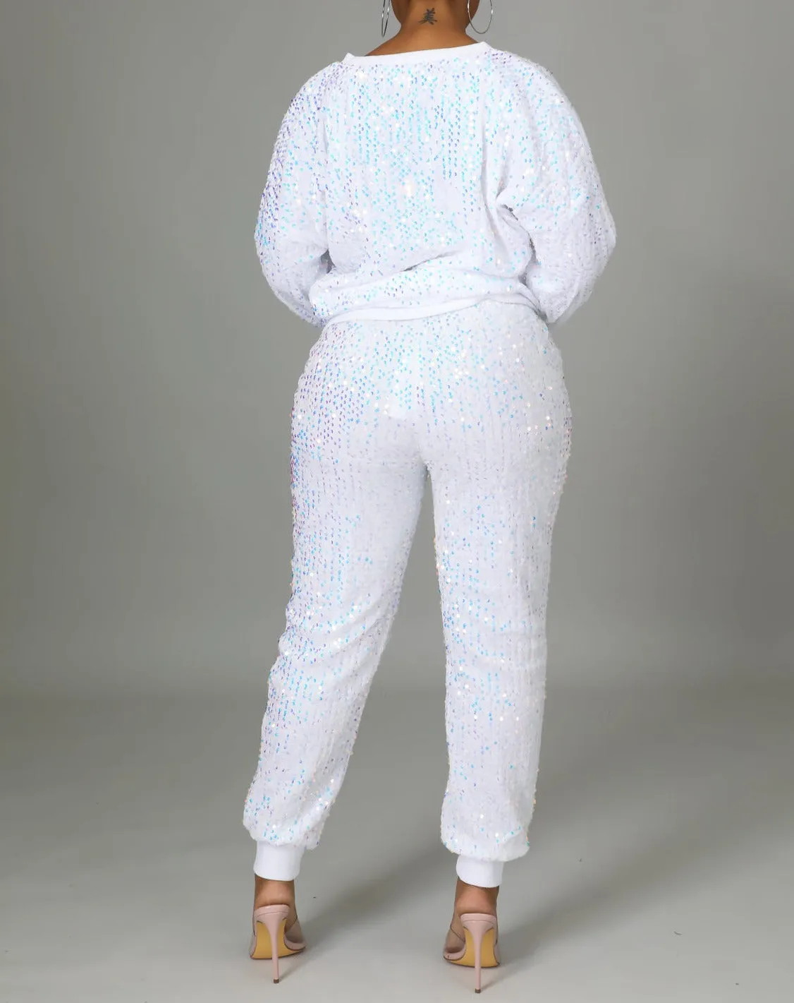 Sparkle Bright Sequin Jogger Set - White or Royal