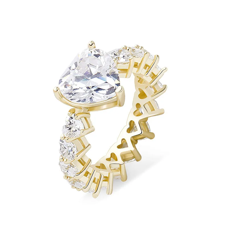 Sparkling Love Heart Gold Ring