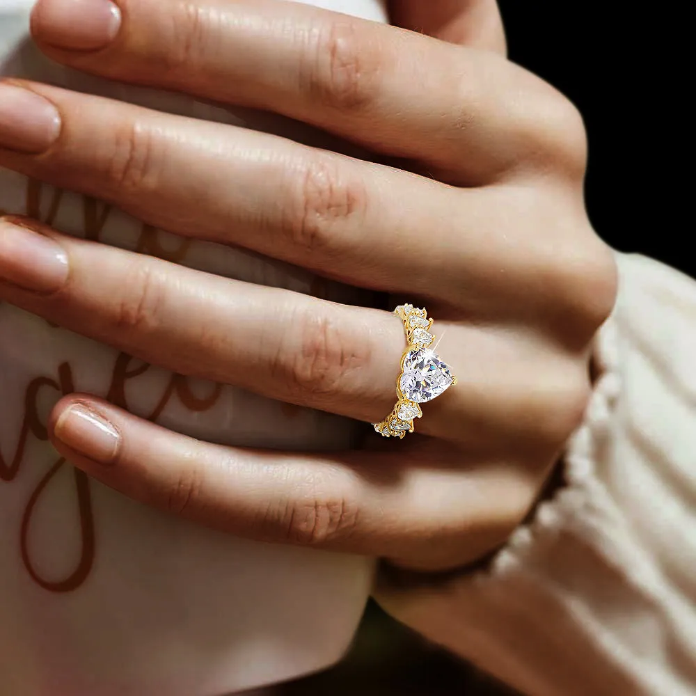 Sparkling Love Heart Gold Ring