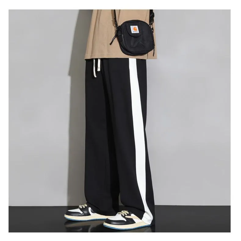 Straight Leg Loose Fit Elasticity Patchwork Sports Knitted Sweatpant