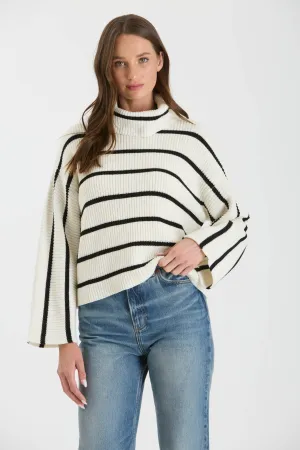 STRIPE TURTLENECK LONG WIDE SLEEVE KNIT SWEATER