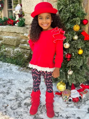 Sweet Statement Ruffle Sleeve Top and Candy Cane Legging Set