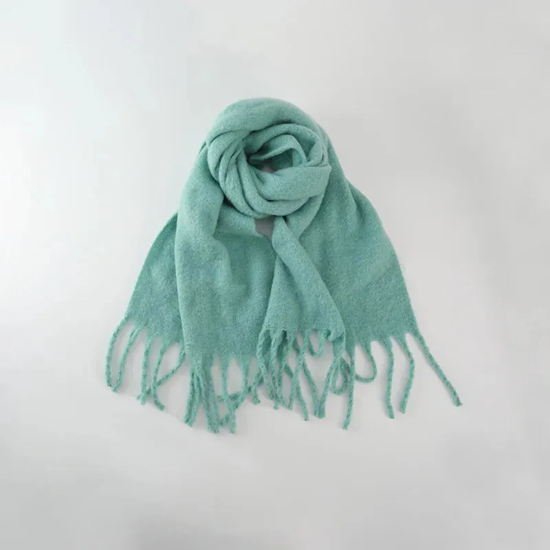 Tassels Scarf Women Thick Warm Simple Fashion Commuting Pure Color Scarf