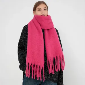 Tassels Scarf Women Thick Warm Simple Fashion Commuting Pure Color Scarf