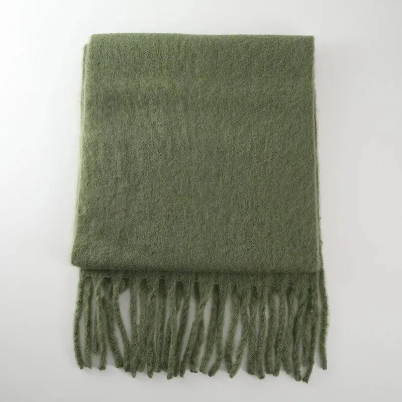 Tassels Scarf Women Thick Warm Simple Fashion Commuting Pure Color Scarf