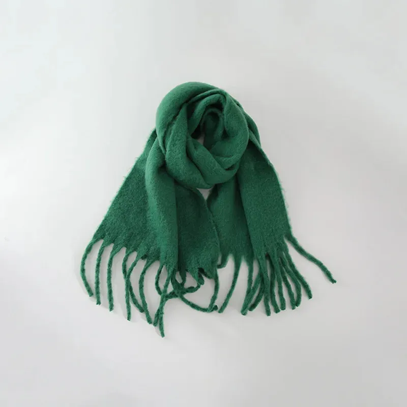 Tassels Scarf Women Thick Warm Simple Fashion Commuting Pure Color Scarf