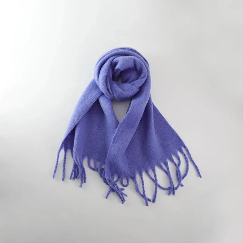 Tassels Scarf Women Thick Warm Simple Fashion Commuting Pure Color Scarf