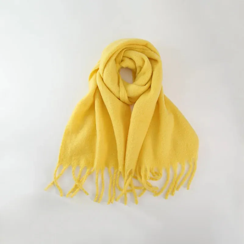 Tassels Scarf Women Thick Warm Simple Fashion Commuting Pure Color Scarf
