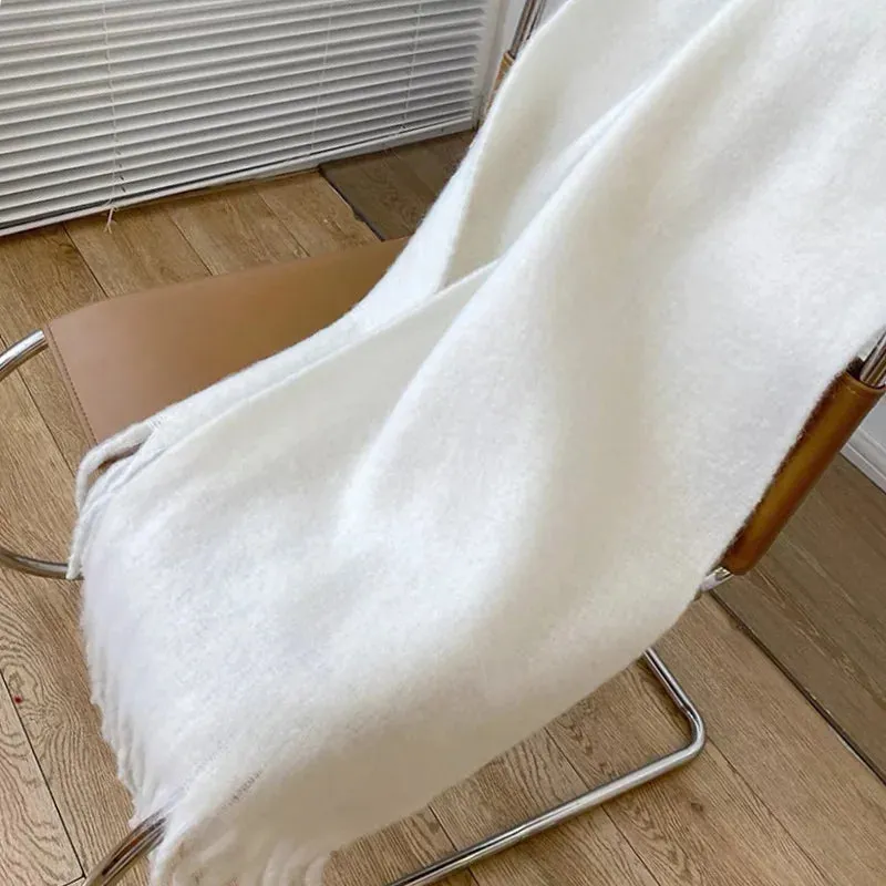 Tassels Scarf Women Thick Warm Simple Fashion Commuting Pure Color Scarf
