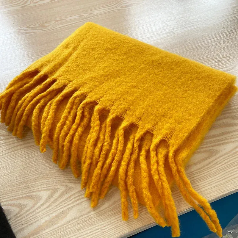 Tassels Scarf Women Thick Warm Simple Fashion Commuting Pure Color Scarf