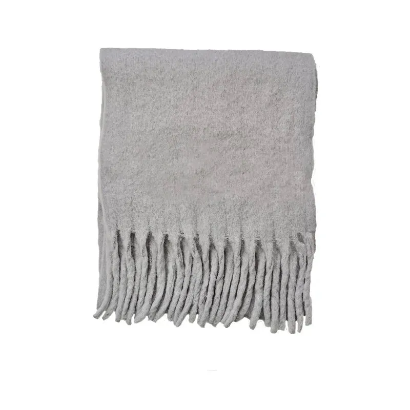 Tassels Scarf Women Thick Warm Simple Fashion Commuting Pure Color Scarf