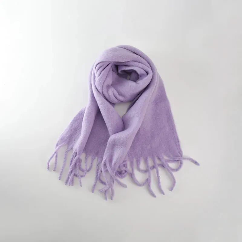 Tassels Scarf Women Thick Warm Simple Fashion Commuting Pure Color Scarf