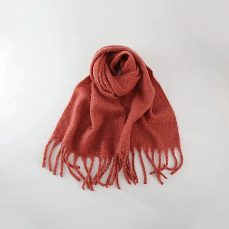 Tassels Scarf Women Thick Warm Simple Fashion Commuting Pure Color Scarf