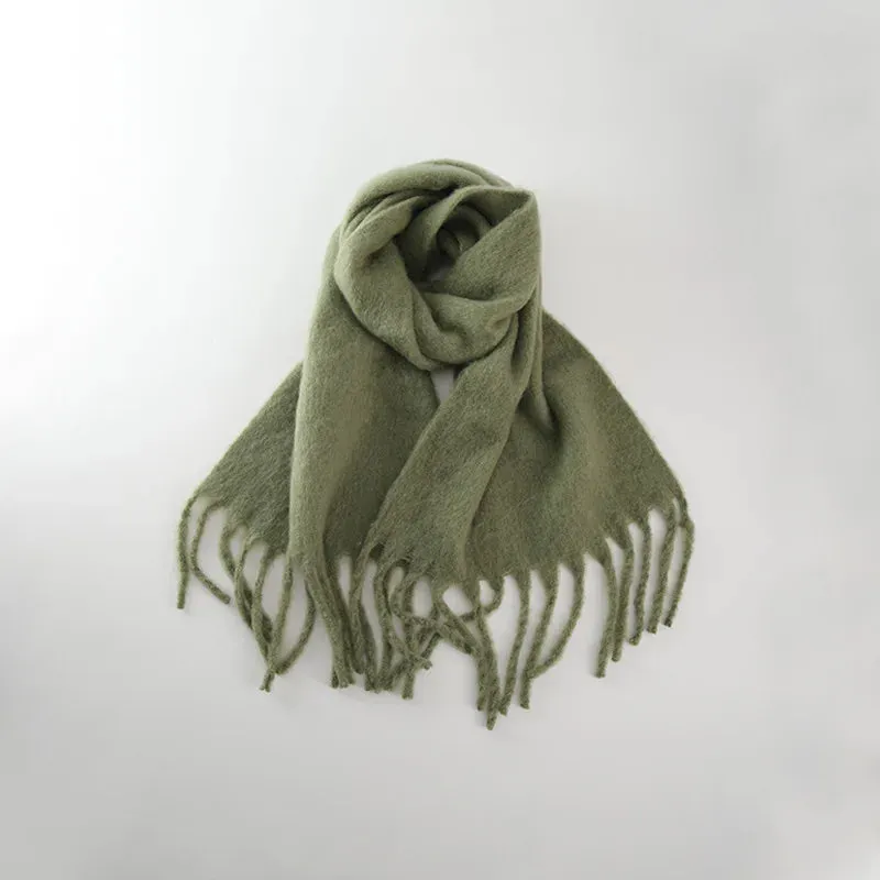 Tassels Scarf Women Thick Warm Simple Fashion Commuting Pure Color Scarf