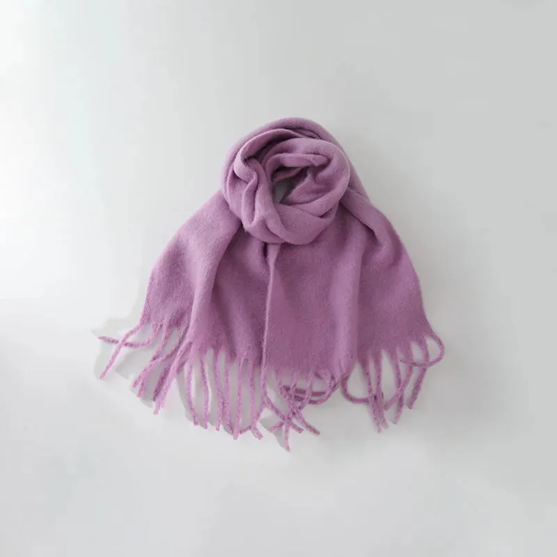 Tassels Scarf Women Thick Warm Simple Fashion Commuting Pure Color Scarf