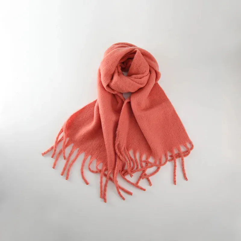 Tassels Scarf Women Thick Warm Simple Fashion Commuting Pure Color Scarf