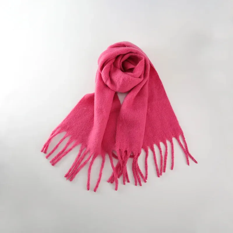 Tassels Scarf Women Thick Warm Simple Fashion Commuting Pure Color Scarf