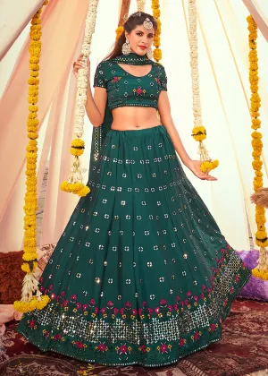 Teal Green Sequined Wedding Function Wear Lehenga Choli