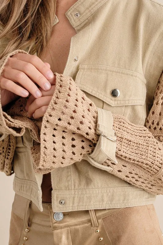 Twill Crop Crochet SLV Jacket
