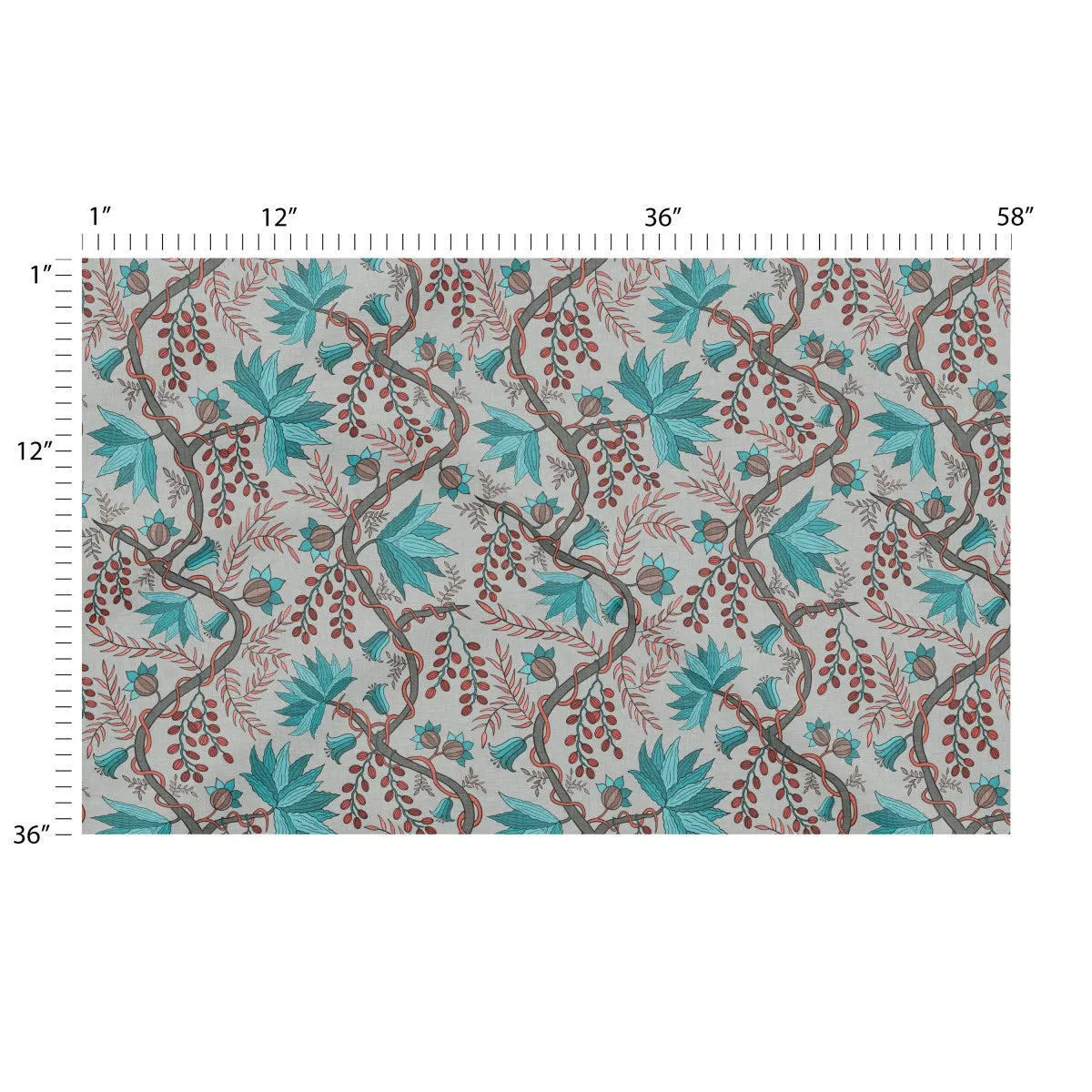 Vines and Fruits Teal - Natural Fiber Fabric By The Yard