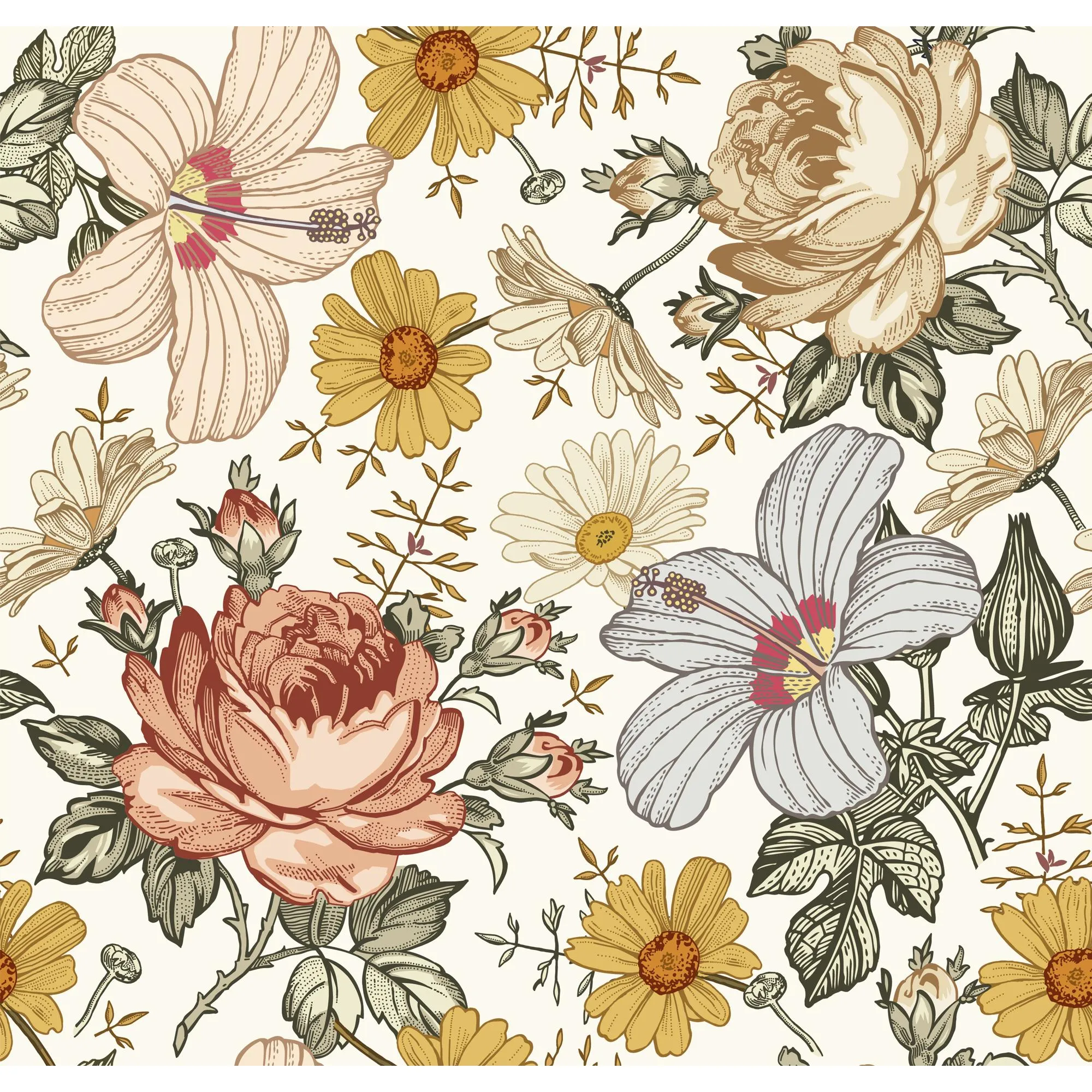 Vintage Floral 10 - Natural Fiber Fabric by the Yard
