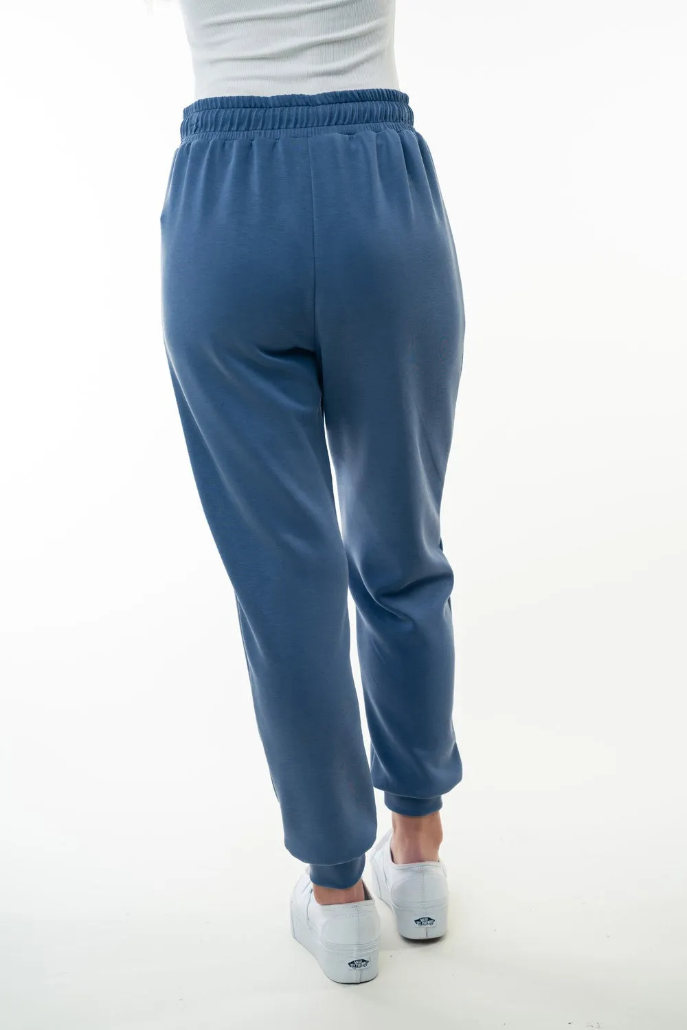 White Birch Solid Color Knit Joggers in Denim