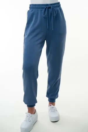 White Birch Solid Color Knit Joggers in Denim