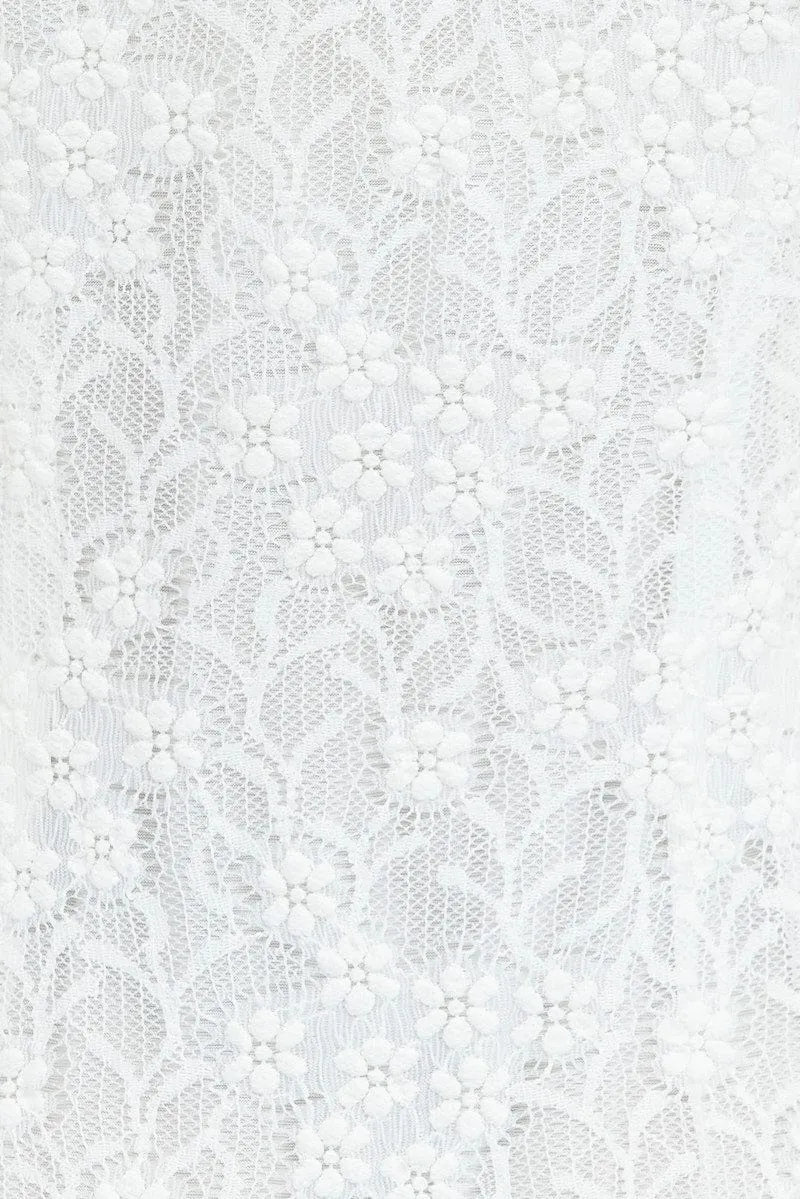 White Maxi Dress Sleeveless Scoop Neck Flare Hem Lace