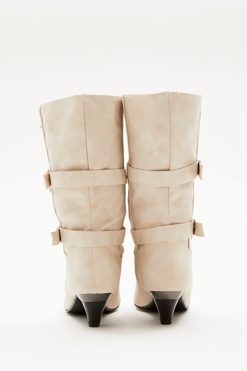 White Suedette Buckle Boots