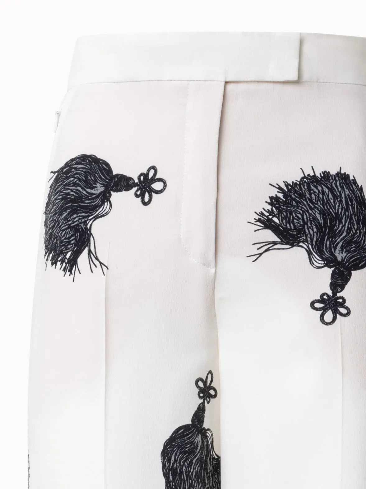 Wide Leg Silk Pants with Tassels Print