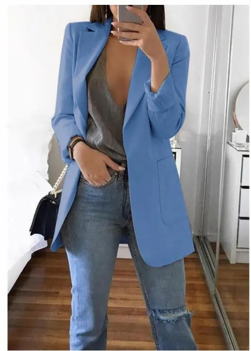 Women New Casual Slim Long Sleeves Turn-Down Collar Cardigan