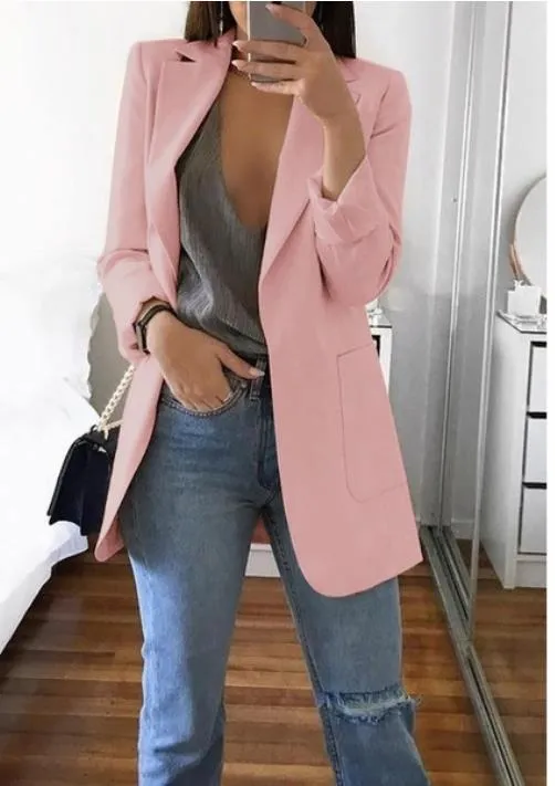 Women New Casual Slim Long Sleeves Turn-Down Collar Cardigan