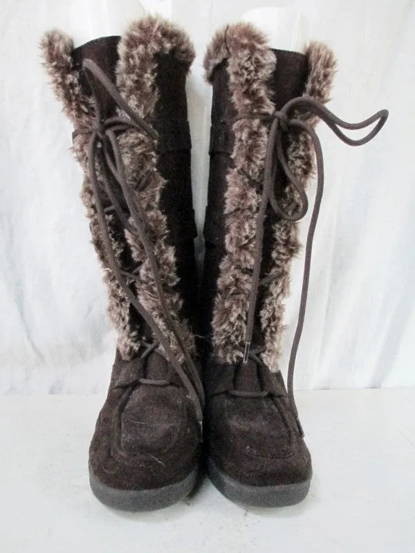 Womens AMERICAN EAGLE OUTFITTERS Sherpa Mukluk Vegan BOOTS 6.5 BROWN