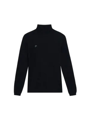 Women's Recycled Cashmere Fitted Turtleneck Top—black
