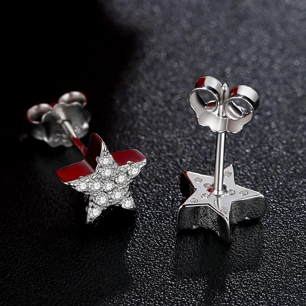 YE3110 925 Sterling Silver Wishing Star Earrings with CZ