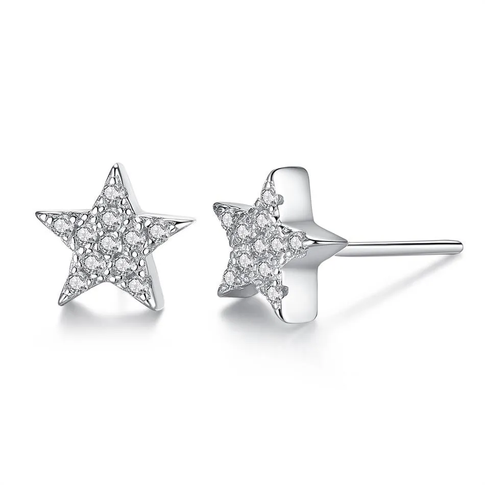 YE3110 925 Sterling Silver Wishing Star Earrings with CZ