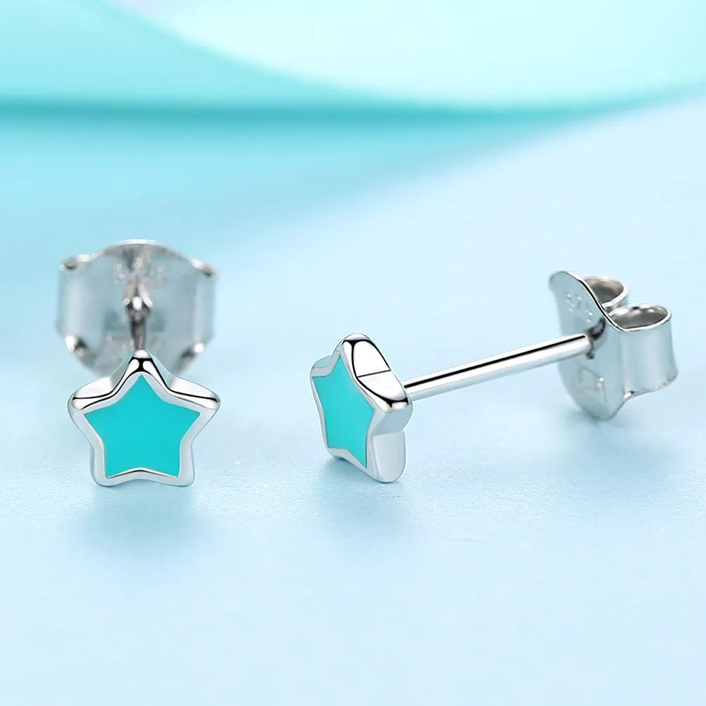 YE3120 925 Sterling Silver Blue&Pink Enamel Star Earrings